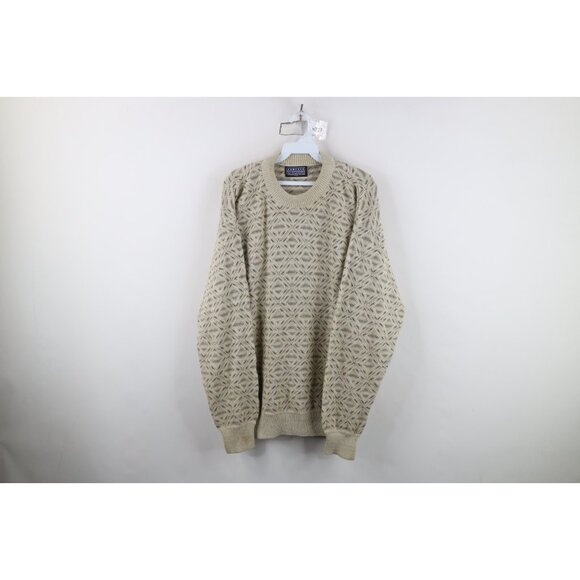 Vintage 90s Streetwear Mens Size Large Distressed Diamond Knit Crewneck Sweater - Picture 1 of 8